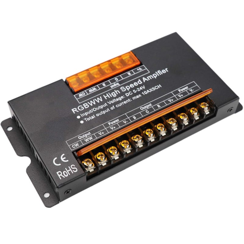 LEDENET مضخم عالي السرعة 5 قنوات LEDENET 50A 12V 24V مكرر إشارة البيانات 5CH هيكل ألمنيوم لأضواء شريط RGBCCT RGBW - Image 2